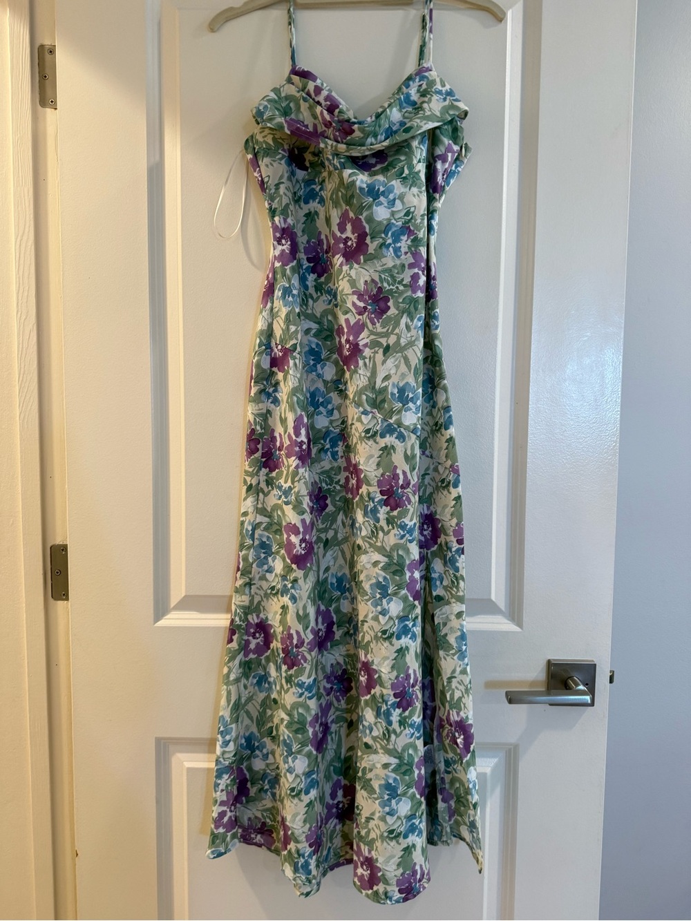 emory park Floral Maxi Slip Dress in Green, Purple & Blue